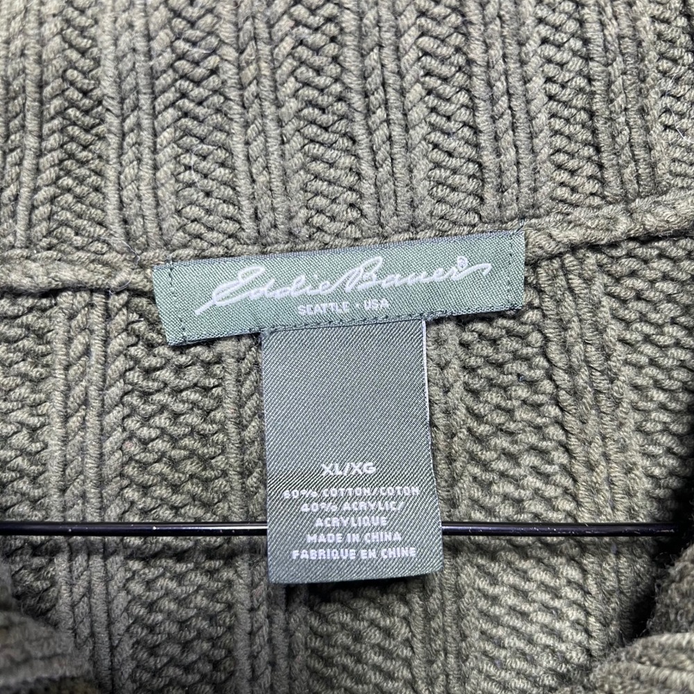 Eddie Bauer Cardigan‎ Sweater Womens XL Green Cable Knit Button Front Fisherman - Picture 5 of 13